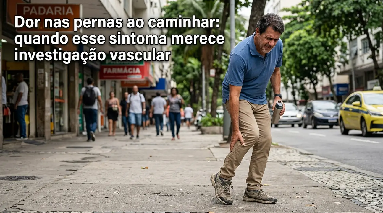 Homem com dor nas pernas ao caminhar, buscando avaliação vascular